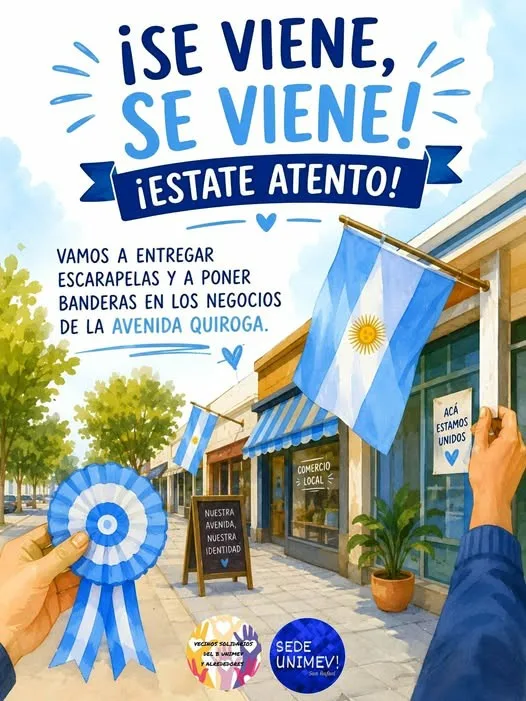 El barrio Unimev se prepara para celebrar el 25 de mayo con banderas y escarapelas