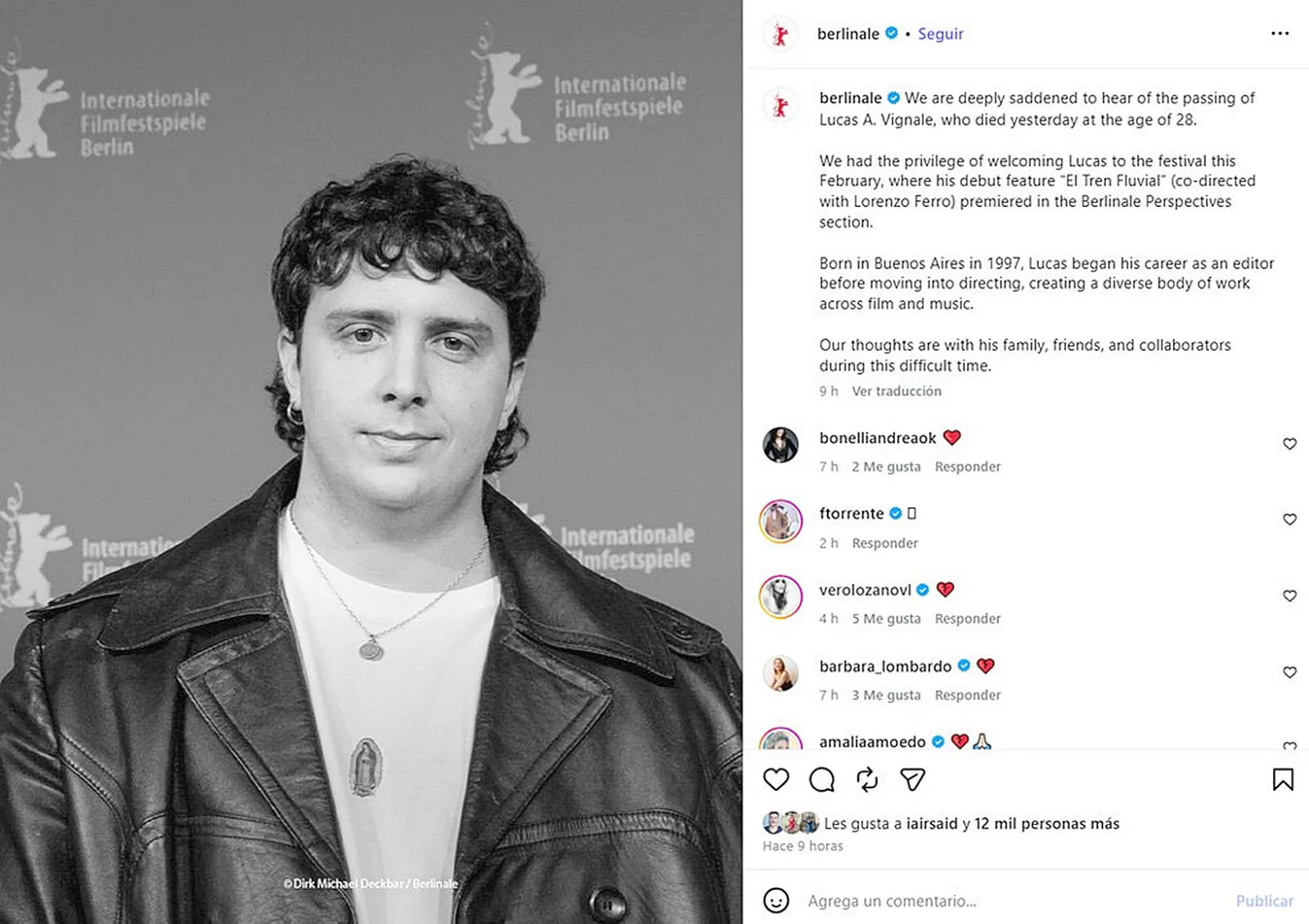 El Festival de Berlín homenajea a Lucas Vignale tras su trágica muerte en Brasil