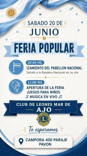 Feria comunitaria en Mar de Ajó con actividades por el Día de la Bandera