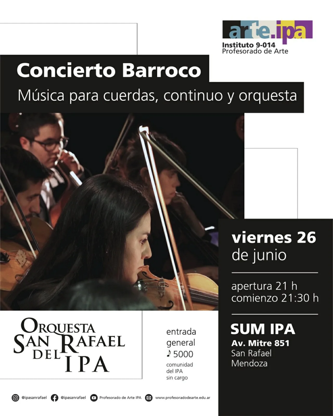 La Orquesta del Instituto Profesorado de Arte ofrecerá un concierto de música barroca europea
