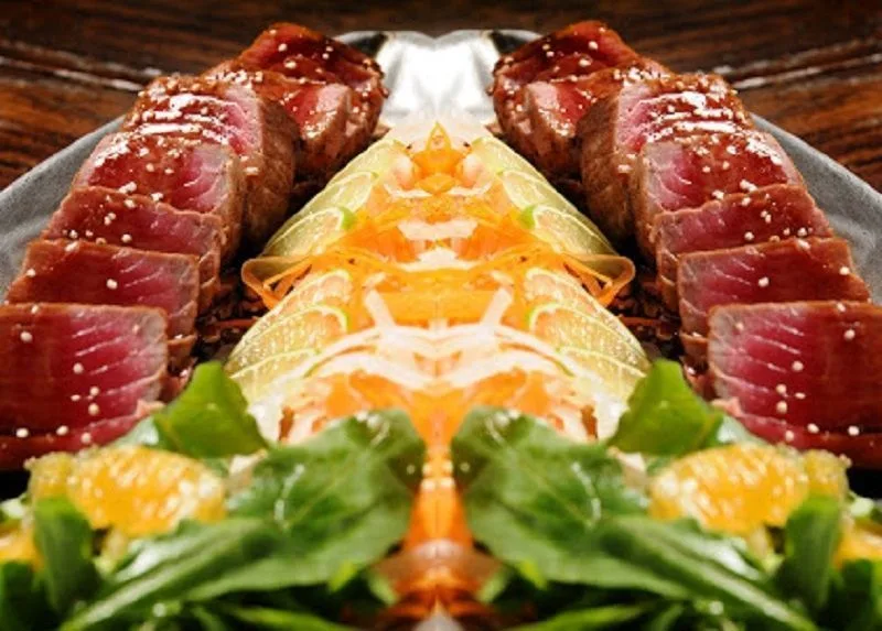 Tataki de atún con hongos grillados, receta japonesa con beneficios para la salud